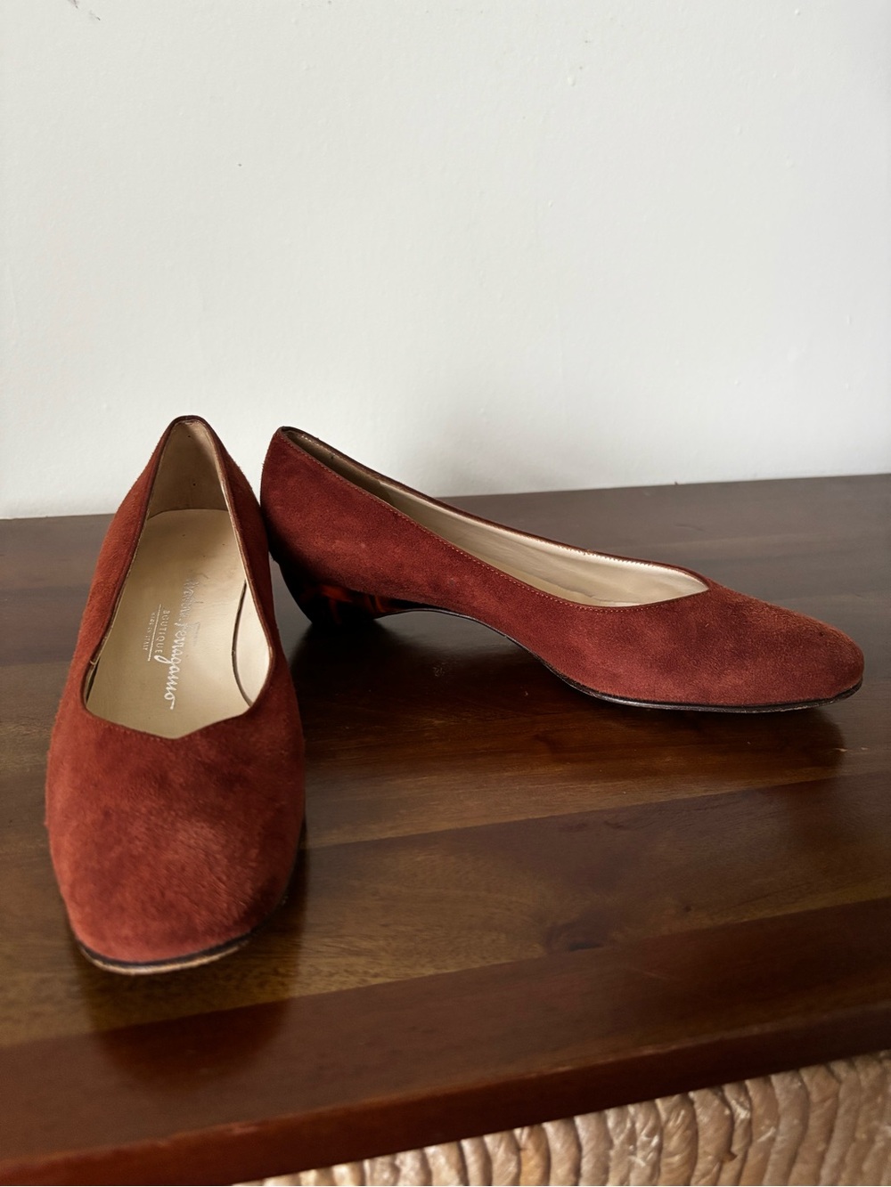 Salvatore Ferragamo Suede Pumps in Rust Brown